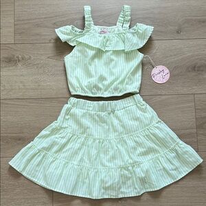 Paisley Lane Pastel Green Striped Kids Skirt Top Set